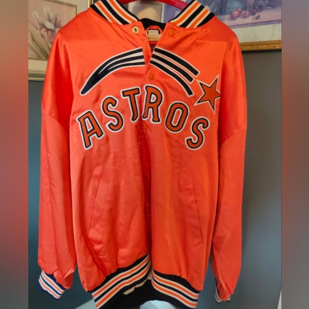 Mitchell & Ness Orange Satin Houston Astros Bomber Jacket Vintage size 56 XXL